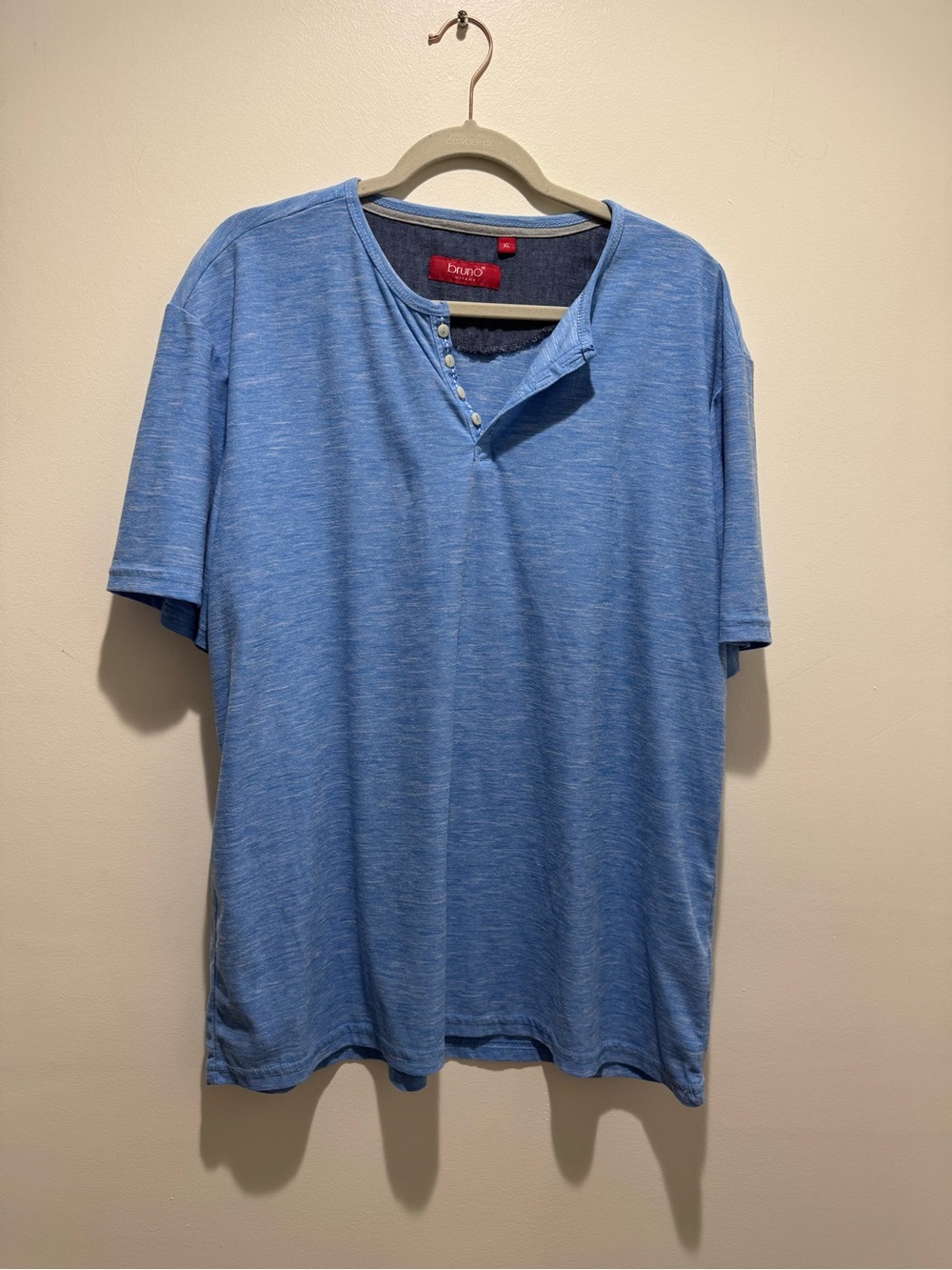 Bruno Milano Blue Short Sleeve Henley Shirt Size XL